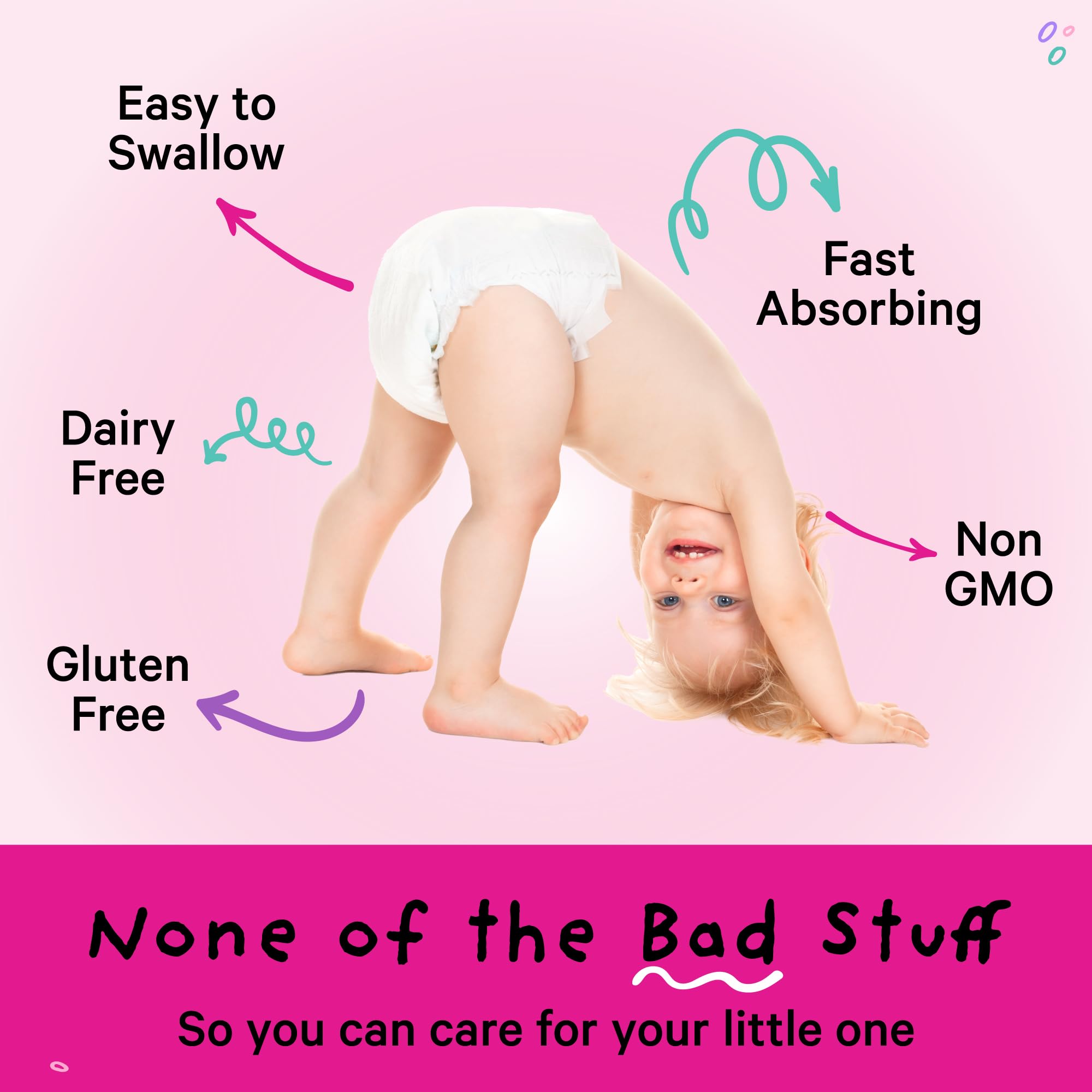 Pink Stork packaging display with natural ingredients.