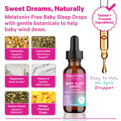 Pink Stork Baby Sleep Drops dropper dispense supports accurate daily dosing before bedtime