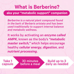 Pink Stork Berberine bottle with barberry root imagery for natural berberine