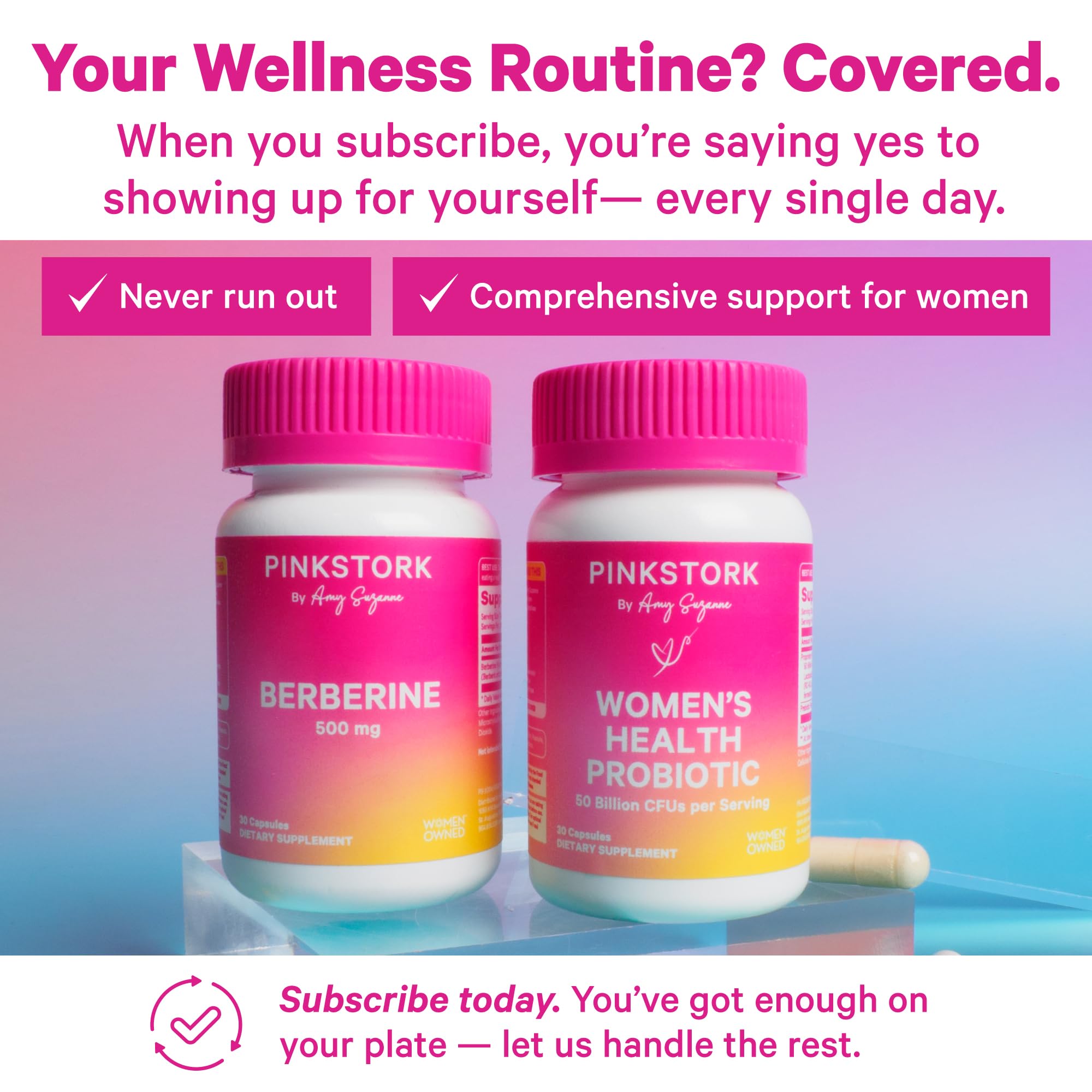 Pink Stork Berberine product emphasizing vegan and non-GMO formulation