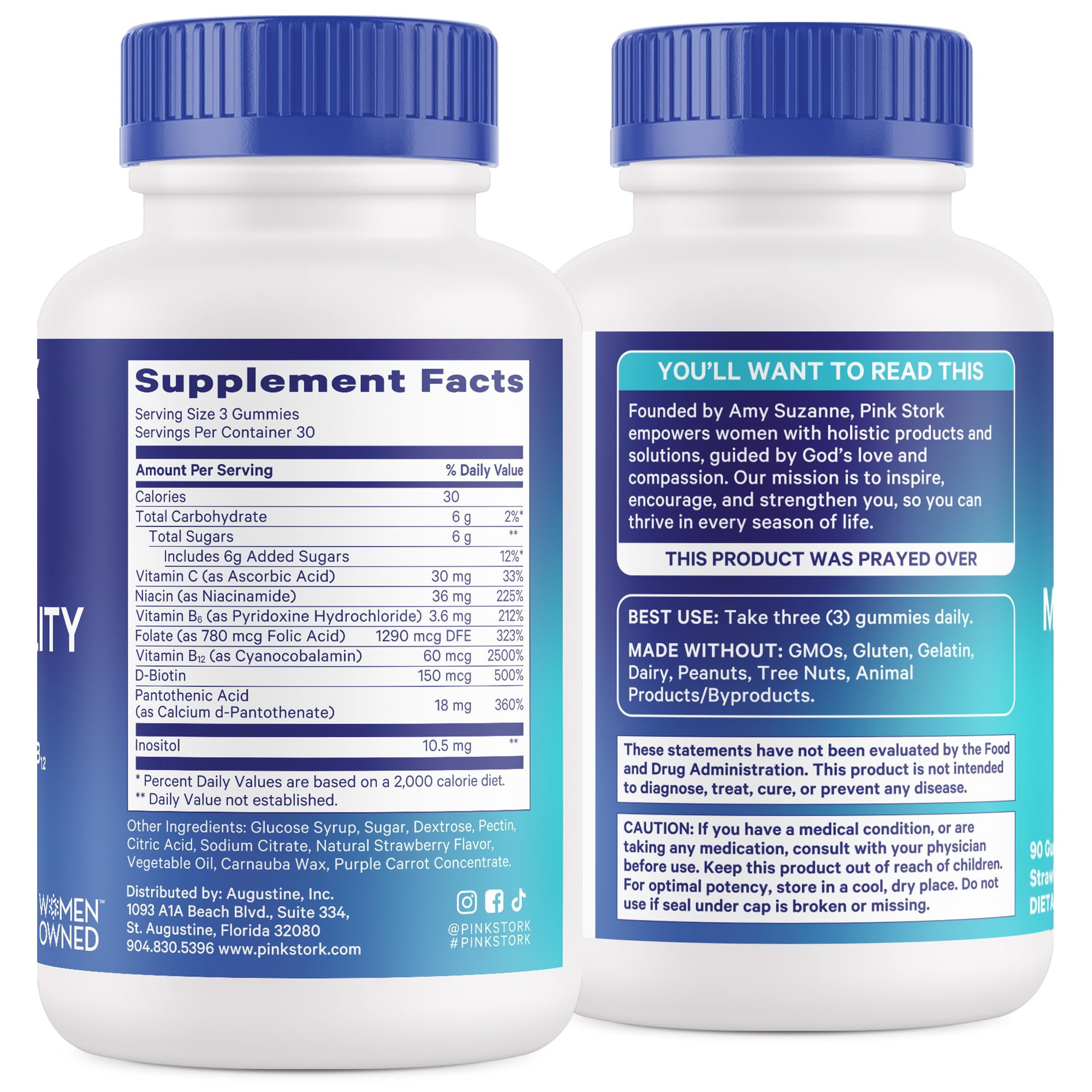 Blue Stork packaging indicates non-GMO and dairy-free ingredients.