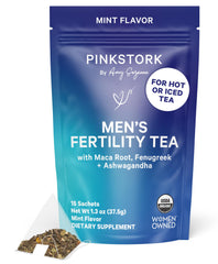 Pink Stork BlueStork Tea packaging showing organic herbal blend for natural support