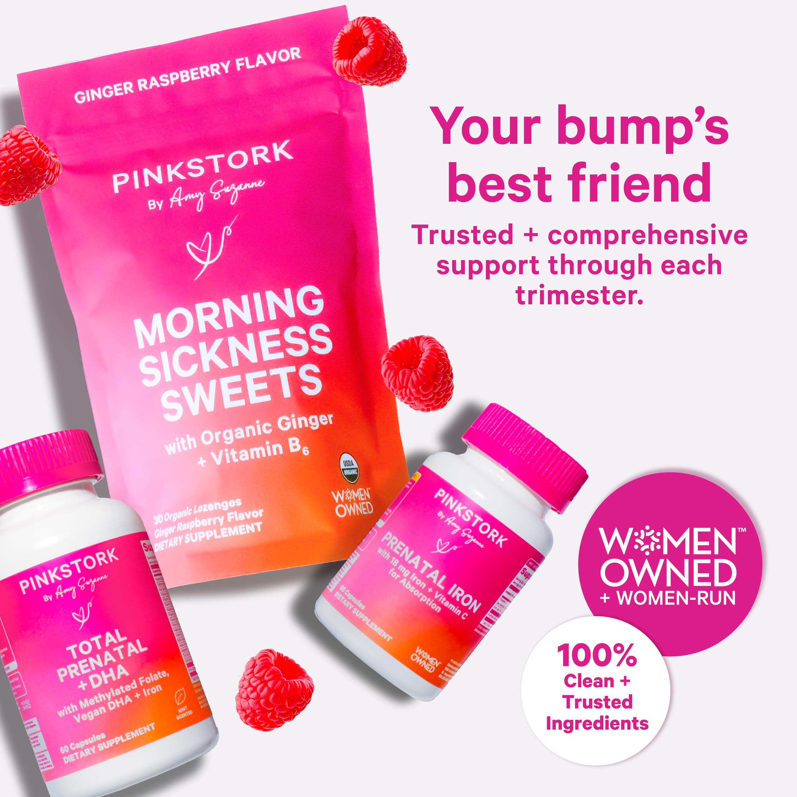 Pink Stork Choline bottle in hand for on-the-go prenatal use