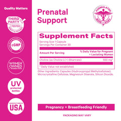 Pink Stork Choline label closeup showing 550 mg dosage