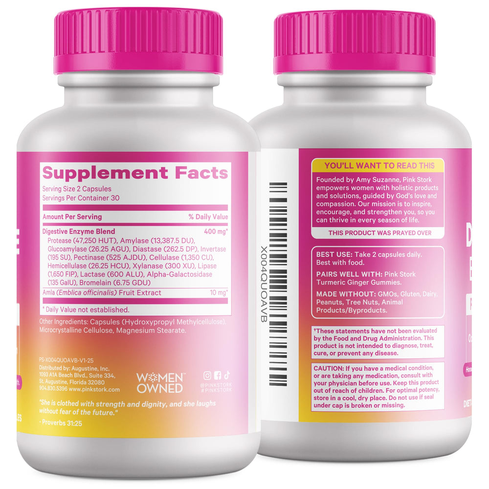 Pink Stork Digestive Enzymes depicted in a daily wellness setup