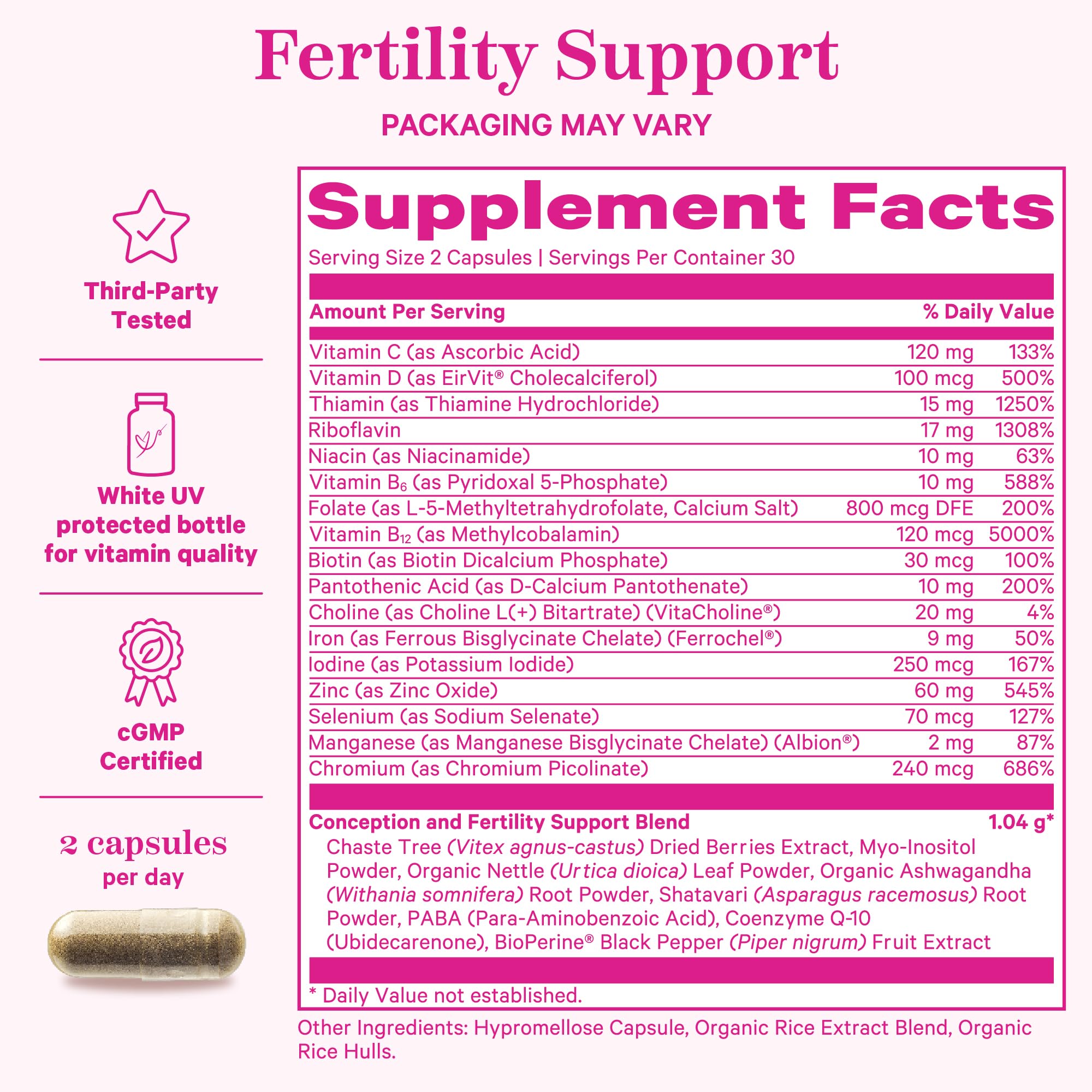 Pink Stork Fertility Bundle 30-day supply shown for ongoing wellness routine.