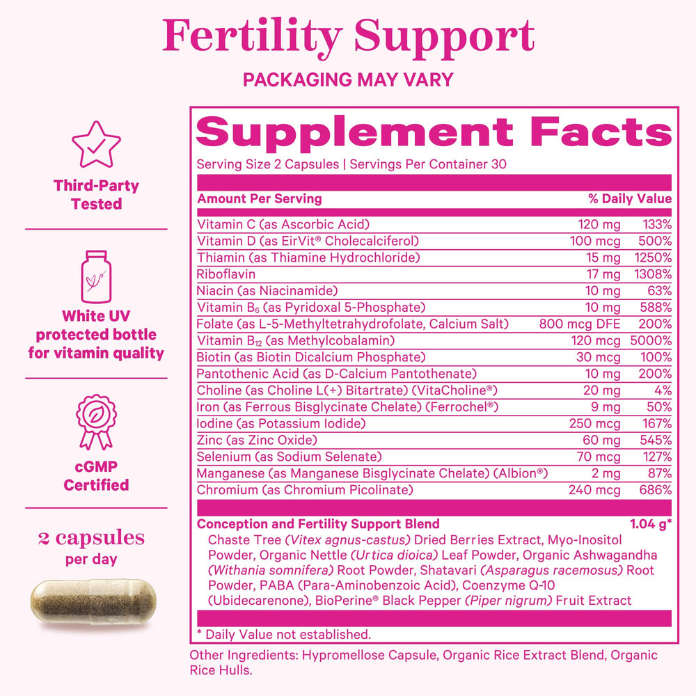 Pink Stork Fertility Bundle 30-day supply shown for ongoing wellness routine.