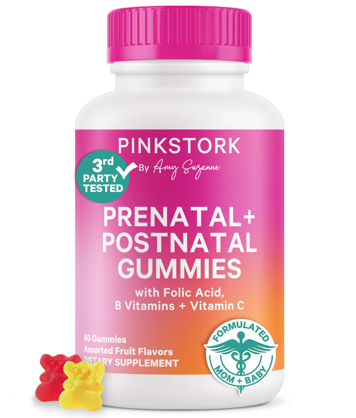 Pink Stork fertility-prenatal-postnatal gummies bottle for a convenient daily ritual