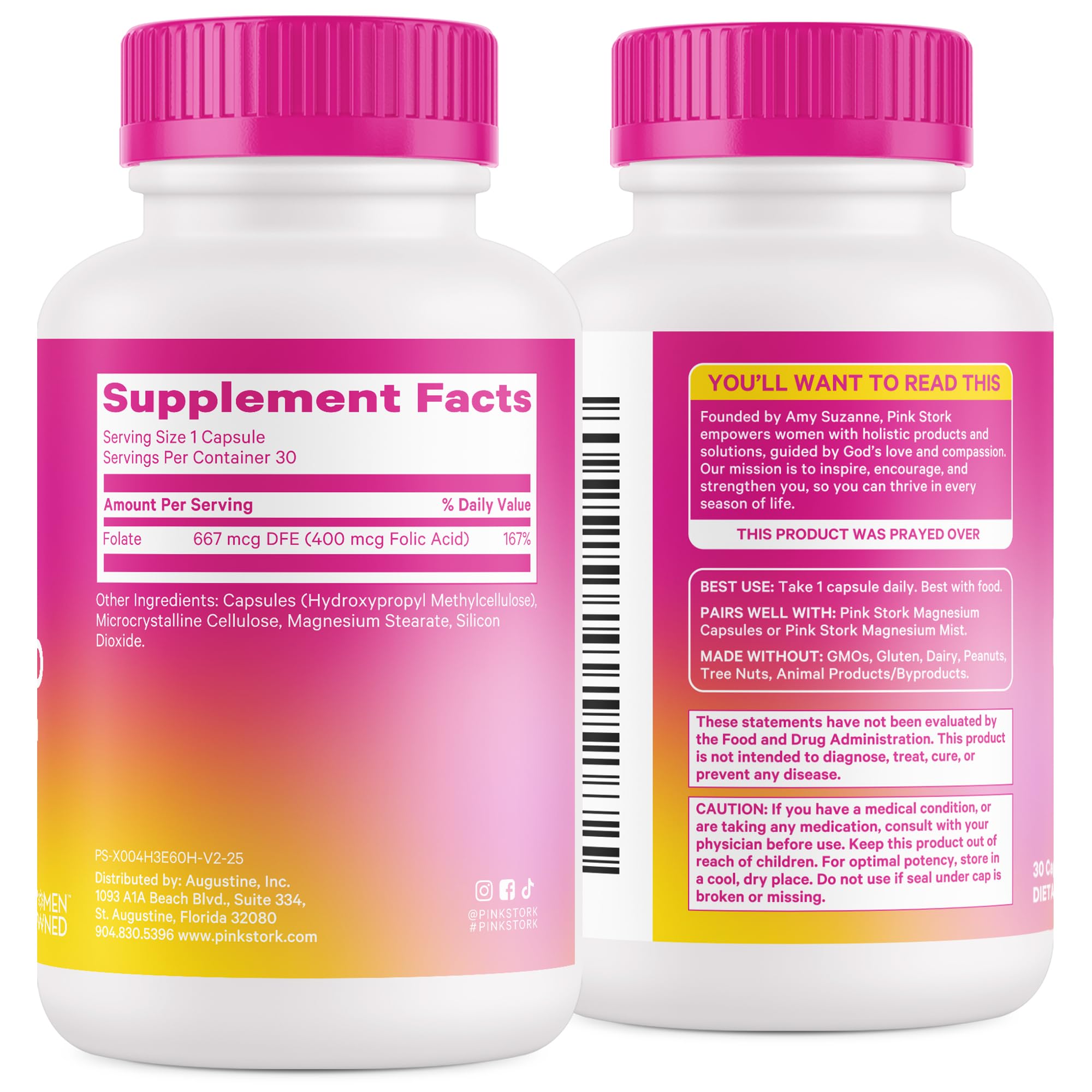 Pouring Pink Stork folic acid tablets from the bottle.