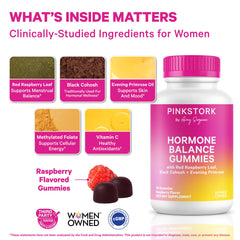 Pink Stork Hormone Balance Gummies close up show gummy texture and color