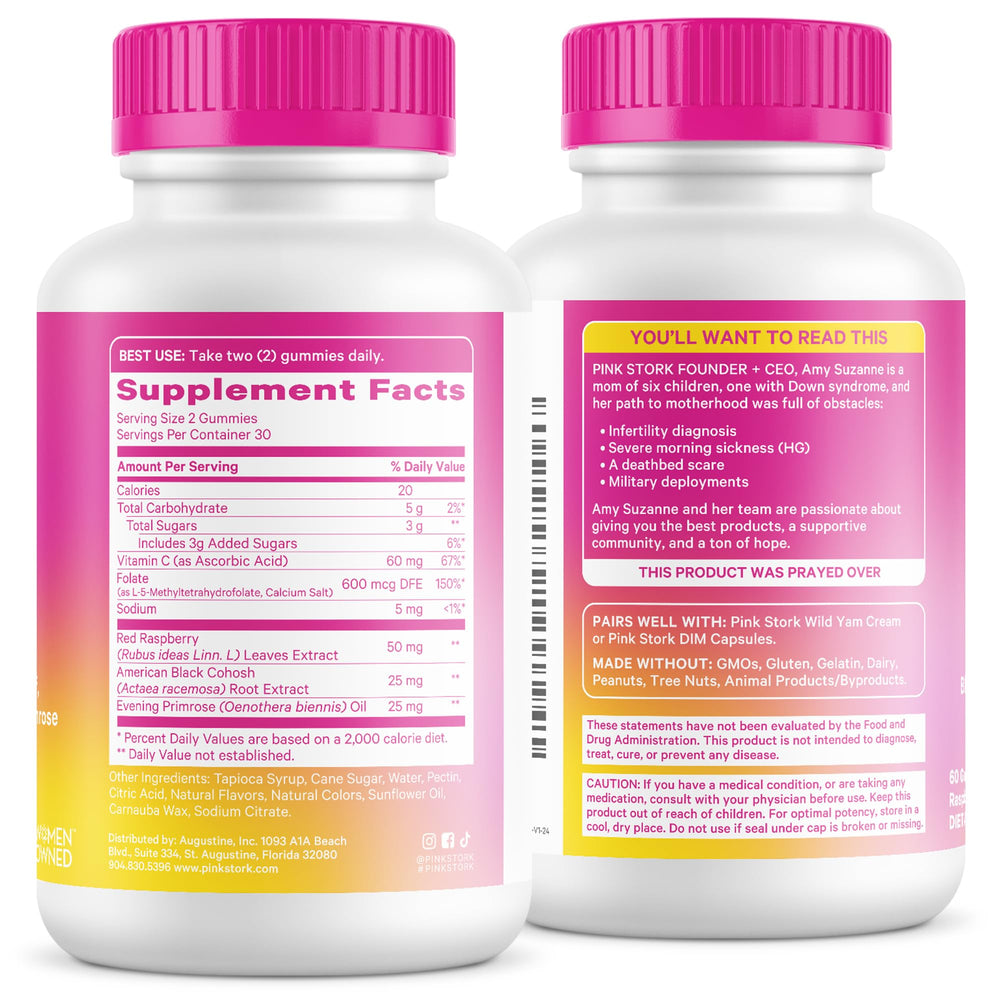 Pink Stork Hormone Balance Gummies vegan non GMO label featured