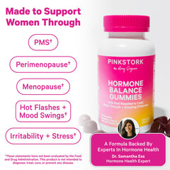 Pink Stork Hormone Balance Gummies packaging displaying clean wellness branding