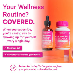 Pink Stork Hormone Balance ingredients blend closeup with Vitex and Ashwaganda.