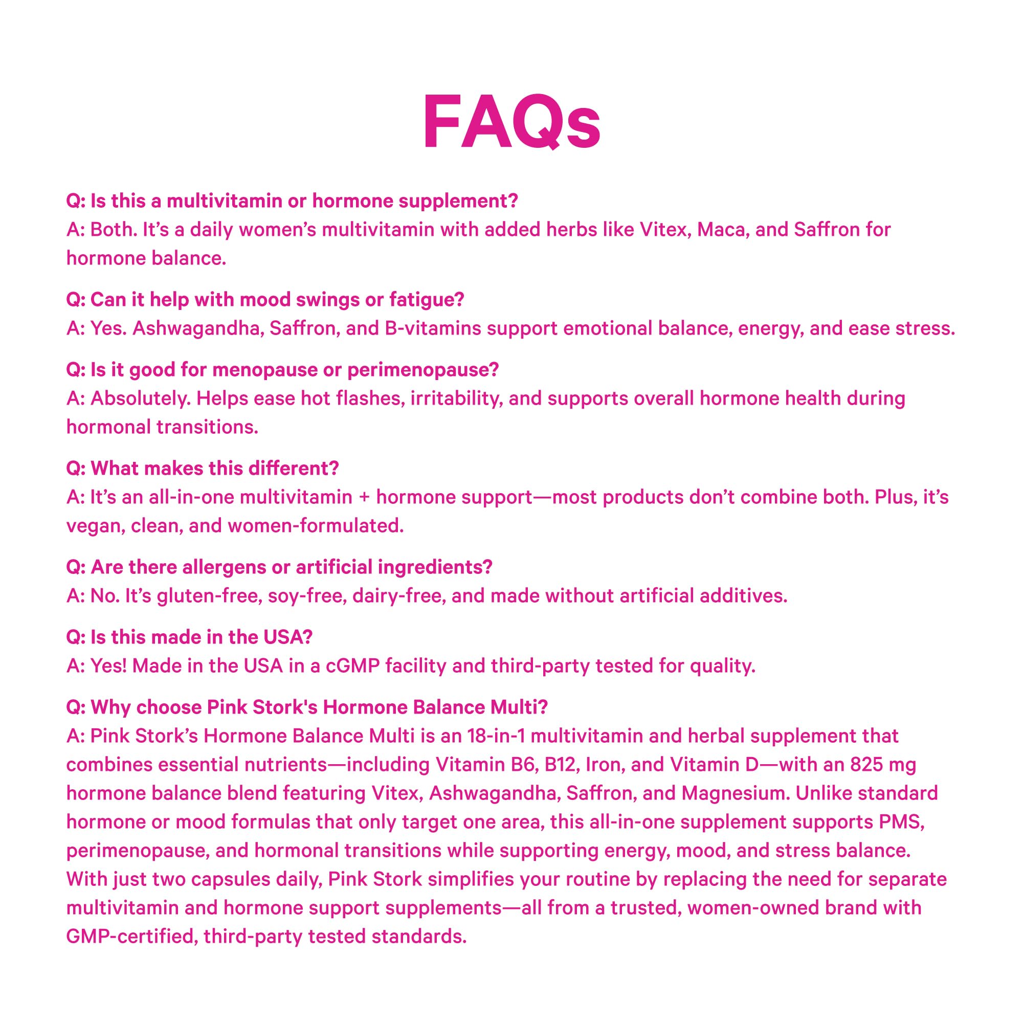 Pink Stork Hormone Balance packaging showing vegan-friendly formula.