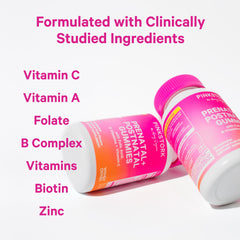 Pink Stork Folate, B6, B12 on label signaling prenatal nutrition