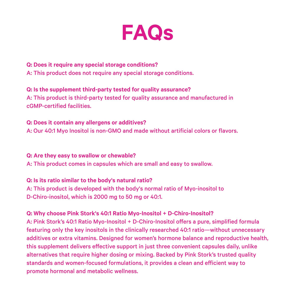 Pink Stork Inositol 40:1 graphic represents hormone balance.
