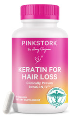 Pink Stork Keratin Hair Loss bottle on a clean surface supports daily hair care.