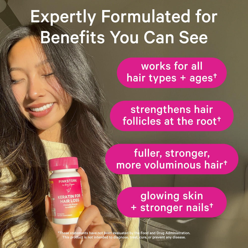 Pink Stork Keratin capsules ready for daily use to promote overall hair health.