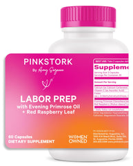Pink Stork Labor Prep capsules bottle ready for late-pregnancy use.