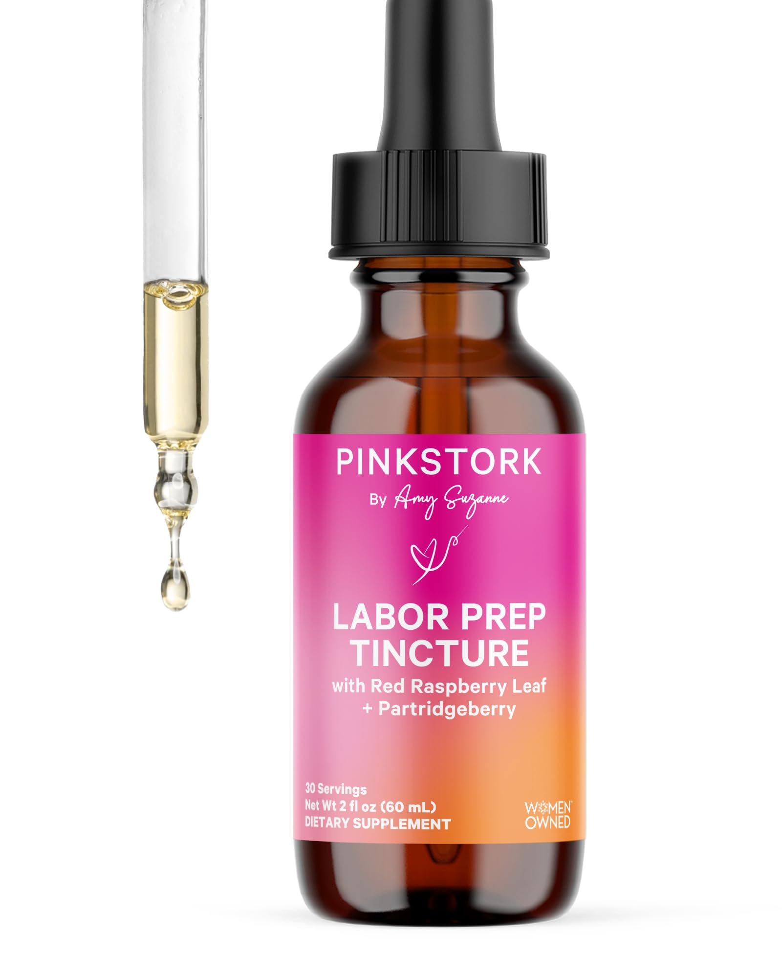 Pink Stork Labor Prep tincture bottle for late-pregnancy support and convenient dosing.