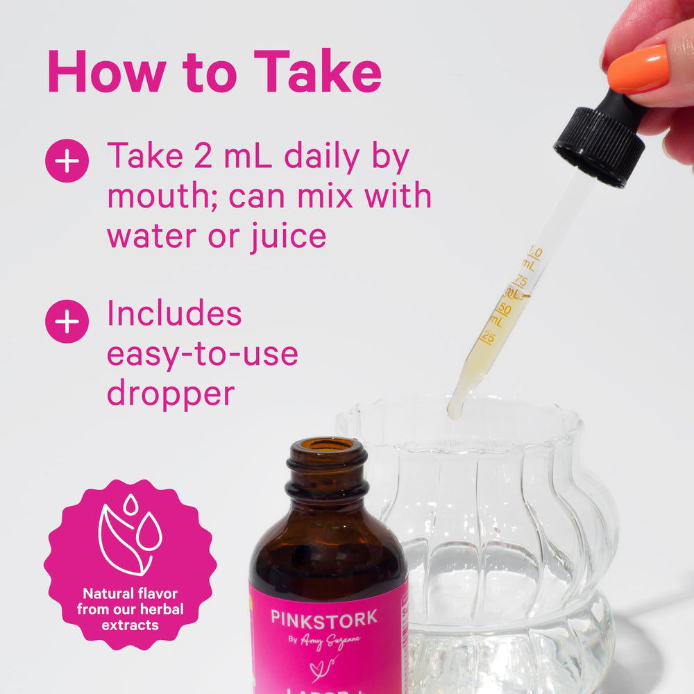 Pink Stork Labor Prep tincture label front with an all-natural herbal blend.