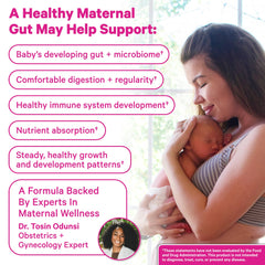 Label details on Pink Stork Lactation Probiotic emphasizing clean ingredients and testing.