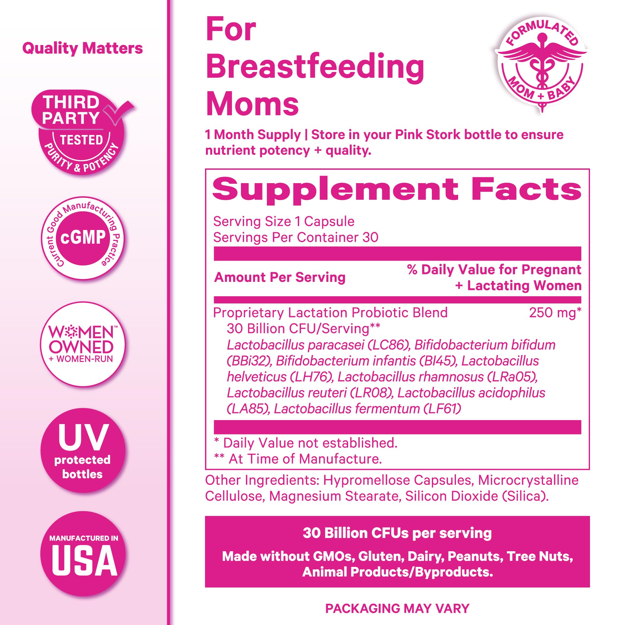 Pantry storage idea featuring Pink Stork Lactation Probiotic for organized supplements.