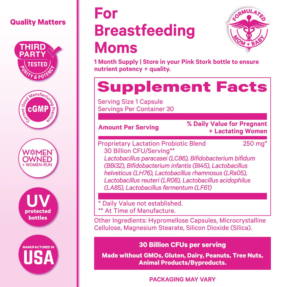 Pantry storage idea featuring Pink Stork Lactation Probiotic for organized supplements.