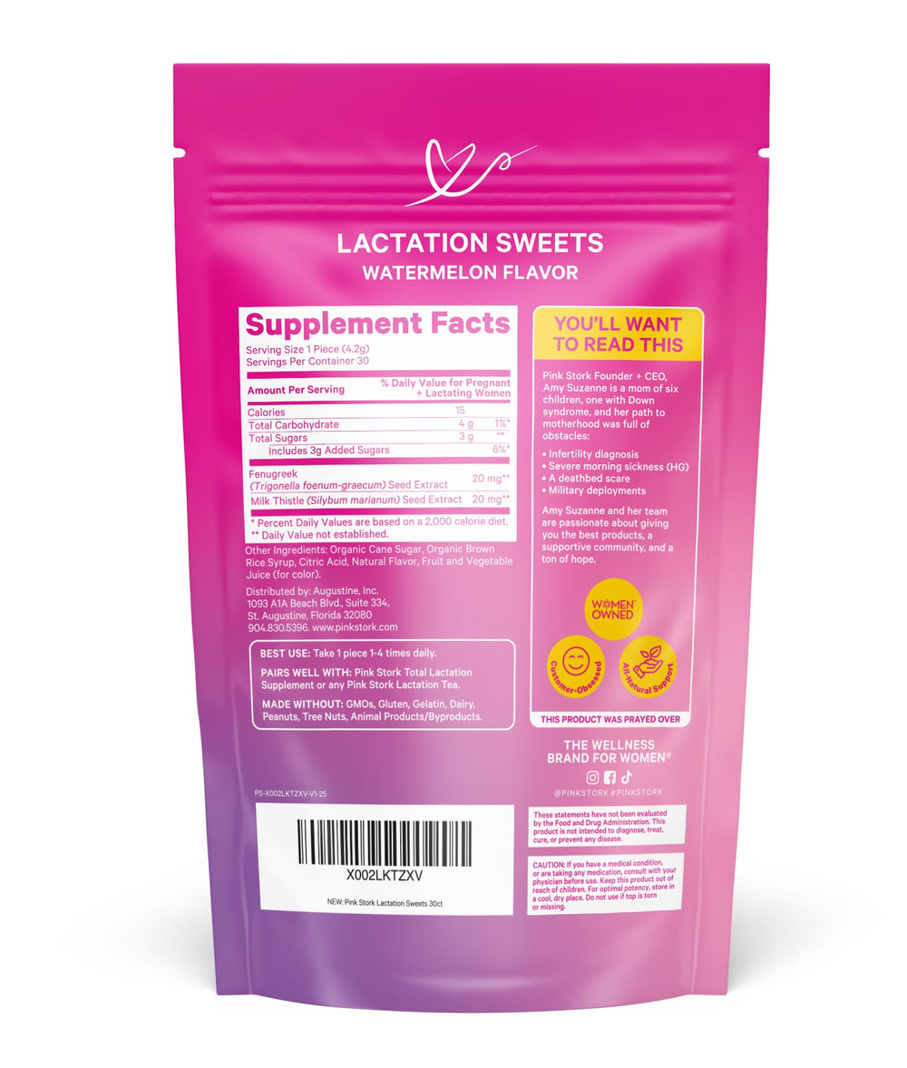 Pink Stork Lactation Sweets watermelon drops on a breakfast tray, easy to grab while nursing.