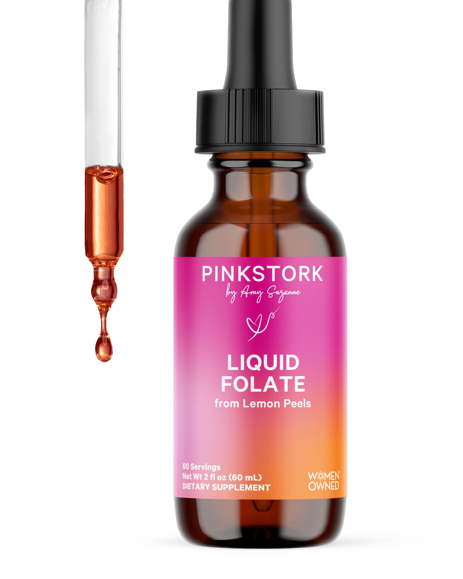 Pink Stork Liquid Folate Drops bottle for easy daily prenatal support.