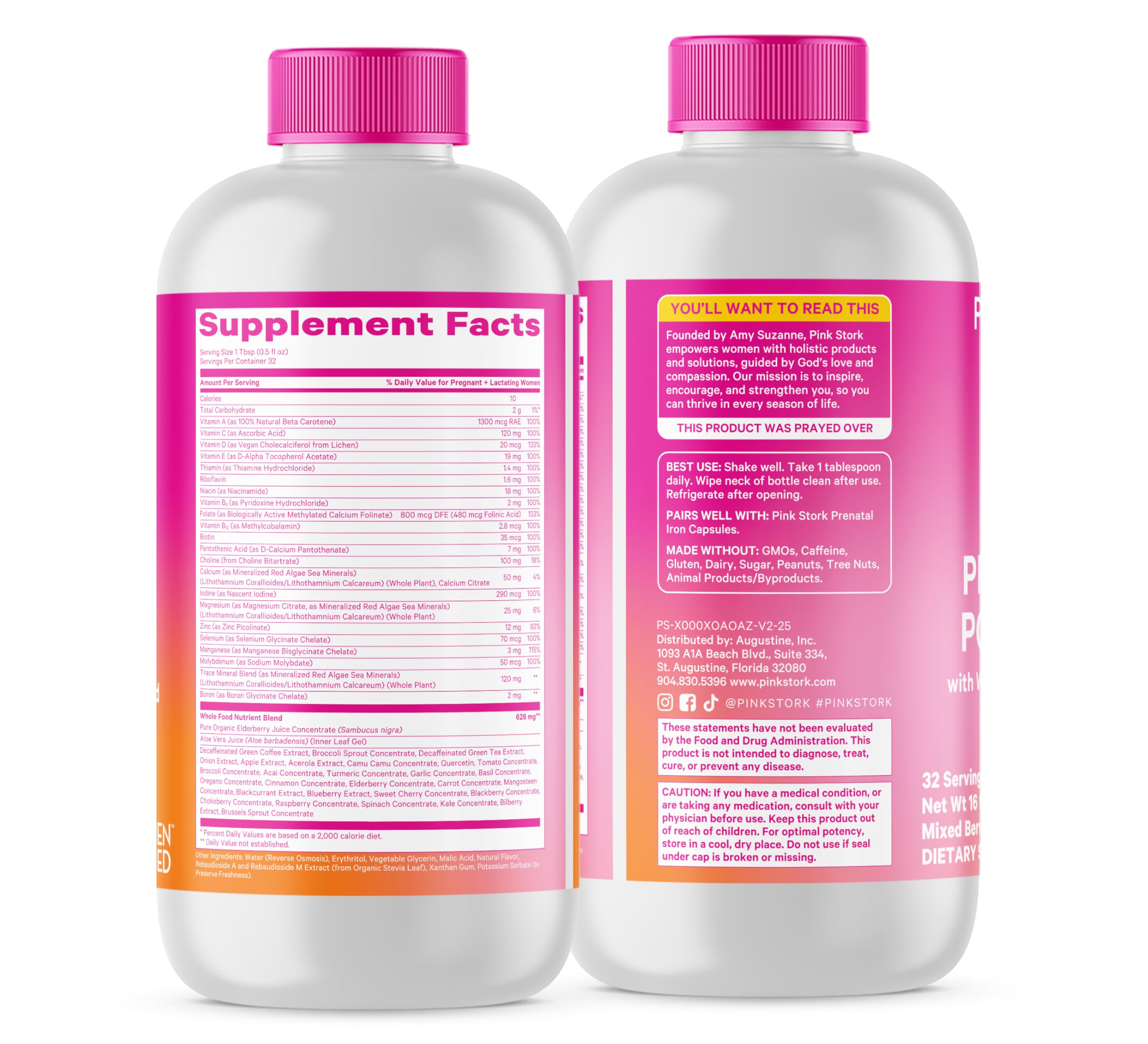 Pink Stork 32-day supply bottle supports consistent daily intake.