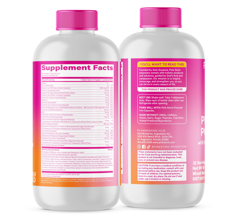 Pink Stork 32-day supply bottle supports consistent daily intake.