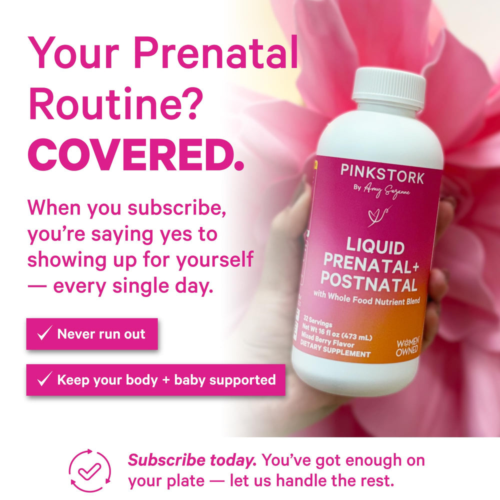 Pink Stork prenatal morning sickness relief liquid for smoother mornings.