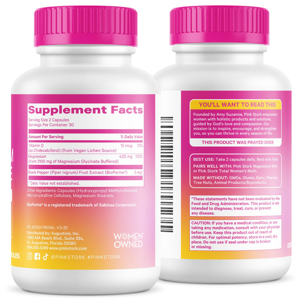 Pink Stork Magnesium Glycinate formula labeled gluten-free dairy-free soy-free