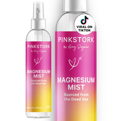 Pink Stork Magnesium Spray Mist bottle ready to use for calm and sleep