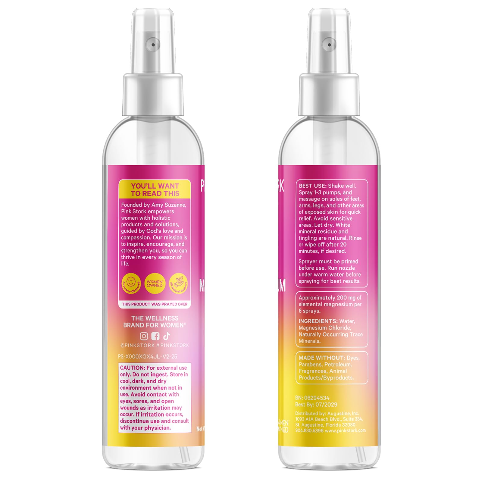Dead Sea magnesium chloride and clean ingredients in Pink Stork spray