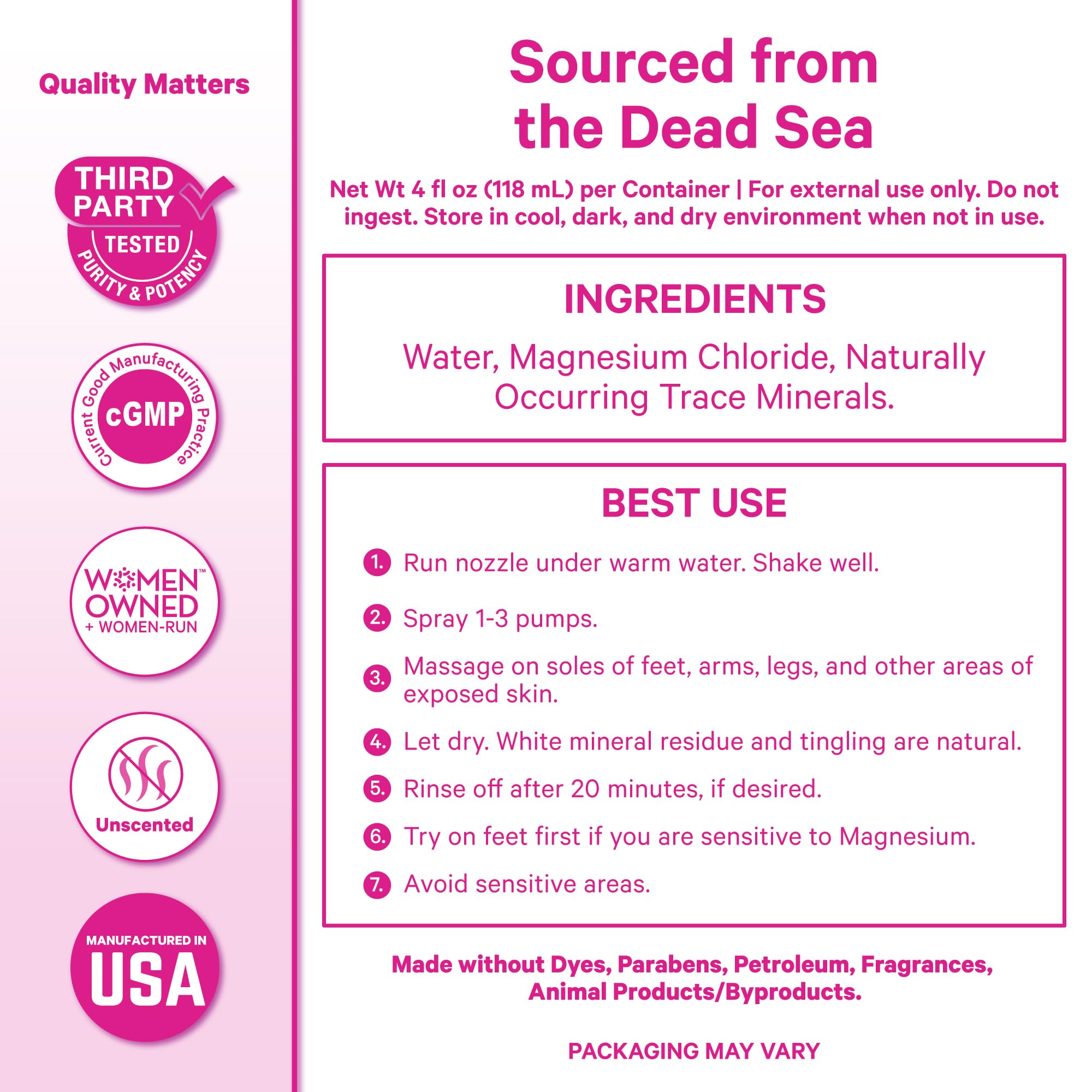 Fast-absorbing magnesium spray by Pink Stork for skin-friendly use