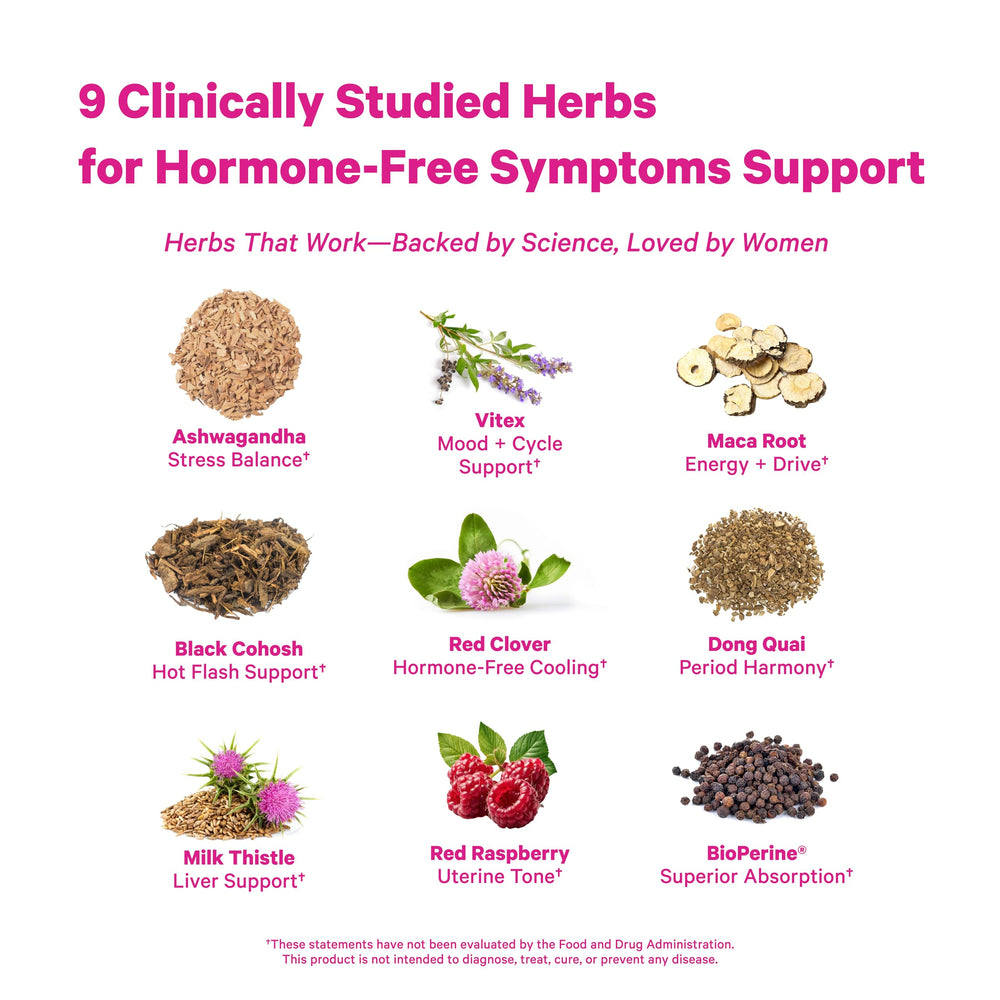 Closeup of Pink Stork Menopause Support capsules for daily use