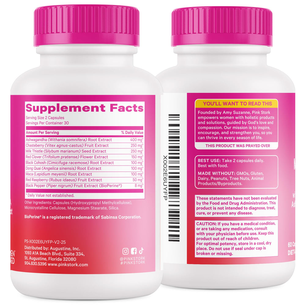 Pink Stork Menopause Support vegan capsules ready for daily use