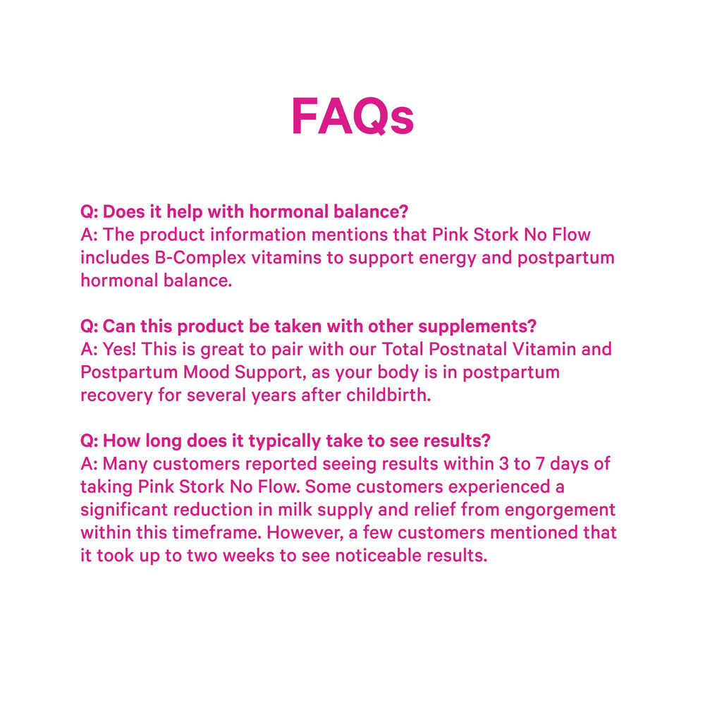 Pink Stork No Flow vitamins with B complex supporting energy during adjustment.