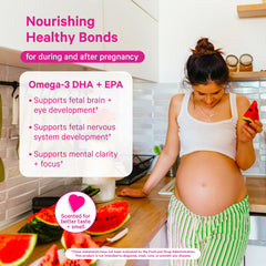 Pink Stork Omega-3 DHA label detailing DHA and EPA ingredients for transparency.