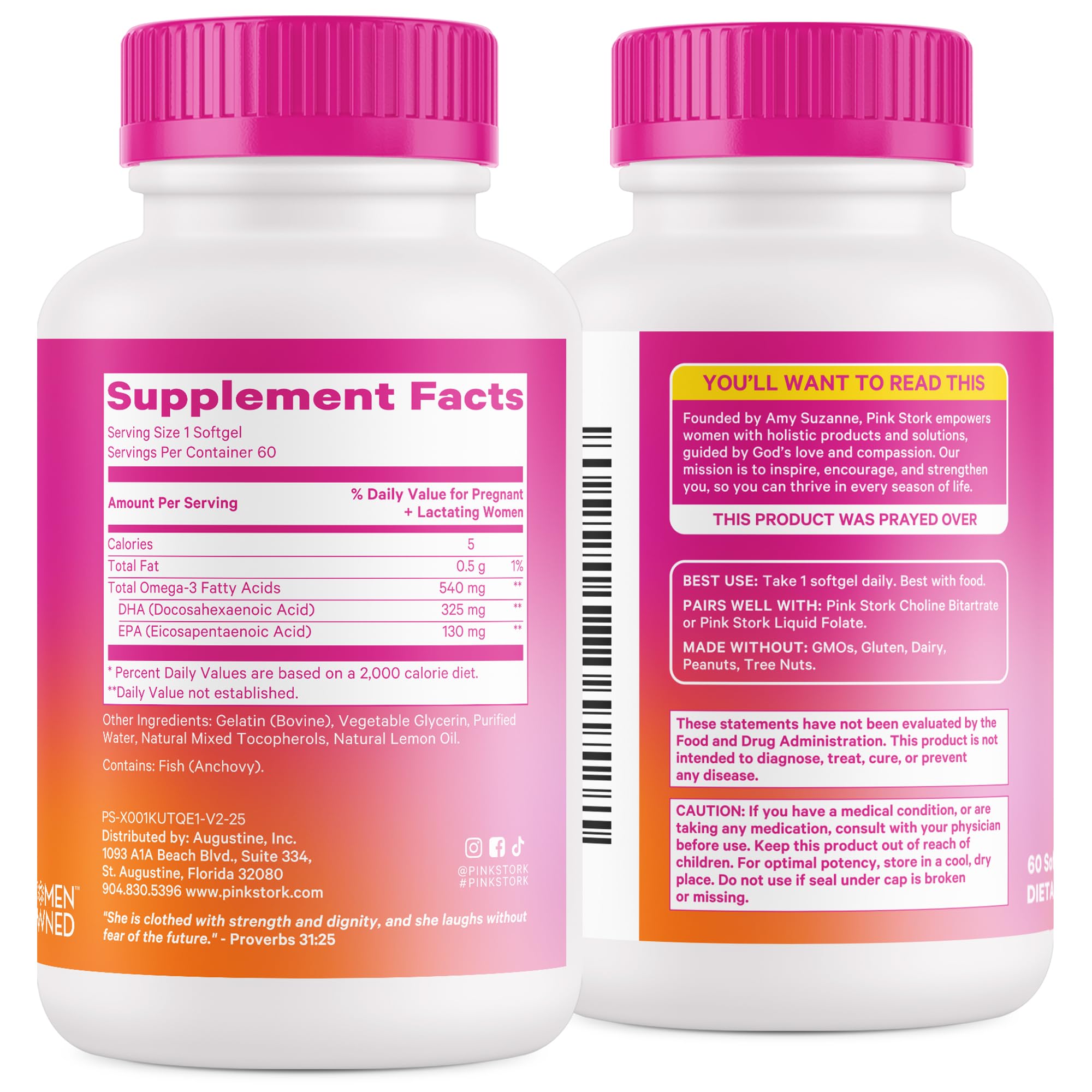 Pink Stork Omega-3 DHA with prenatal vitamins pairing for a daily routine.