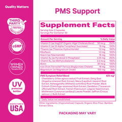 Detail of Pink Stork PMS label highlighting ingredients.