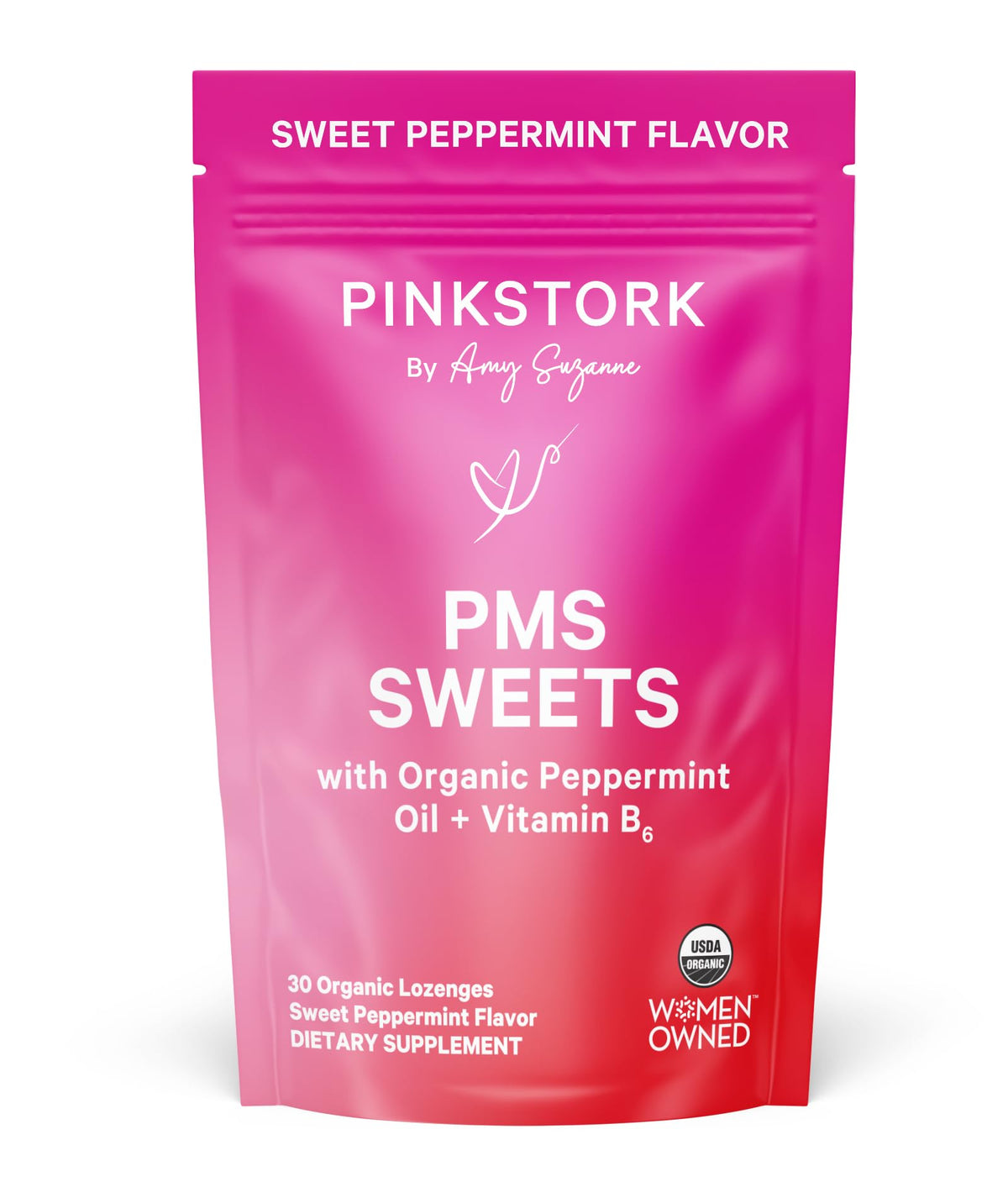 Pink Stork PMS Sweets packaging for on-the-go support