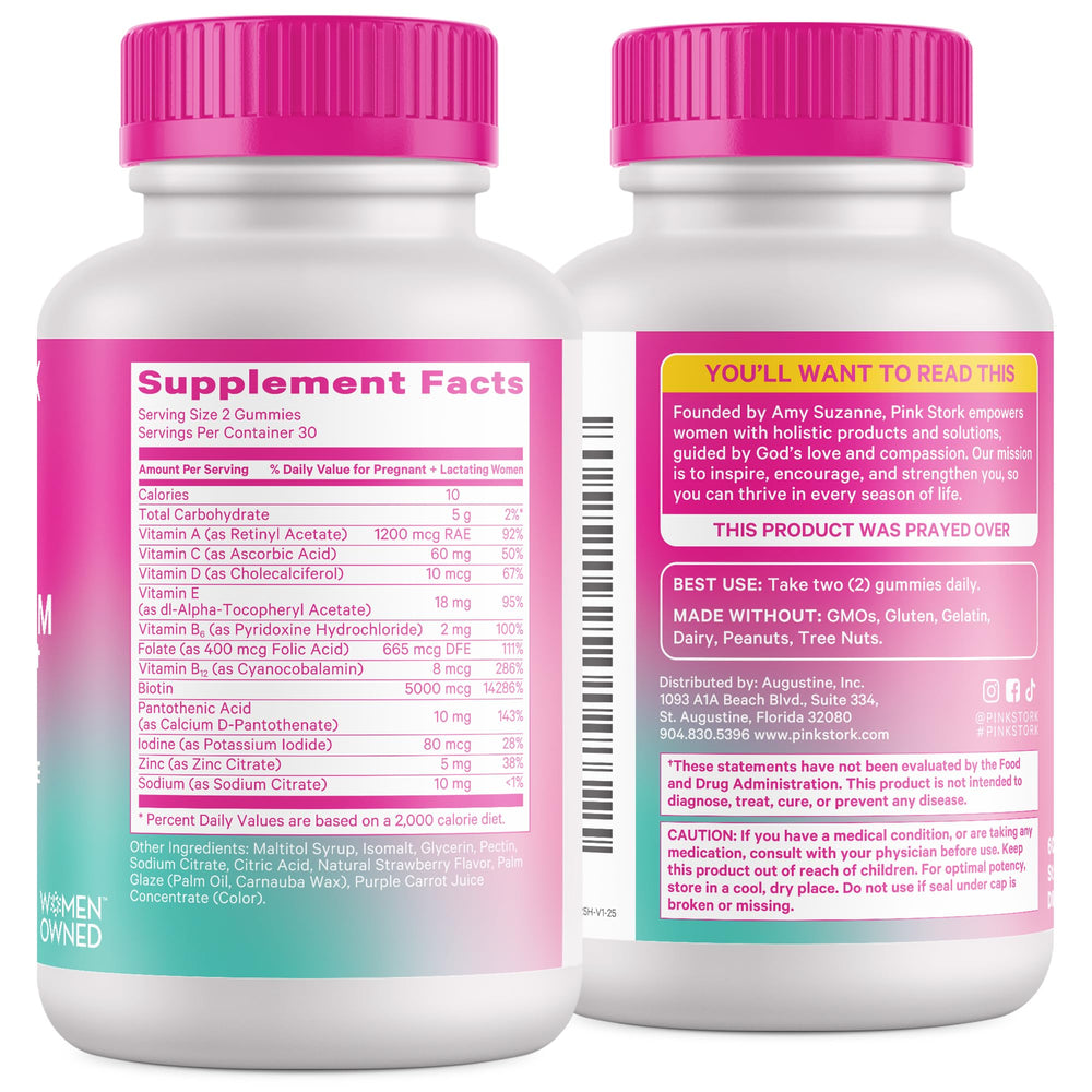 Pink Stork Postpartum Hair Loss Gummies formula supports postpartum recovery with key nutrients