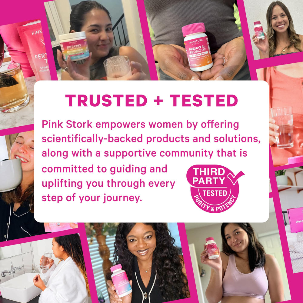 Pink Stork Mood Support capsules closeup featuring algal DHA and Ashwagandha.