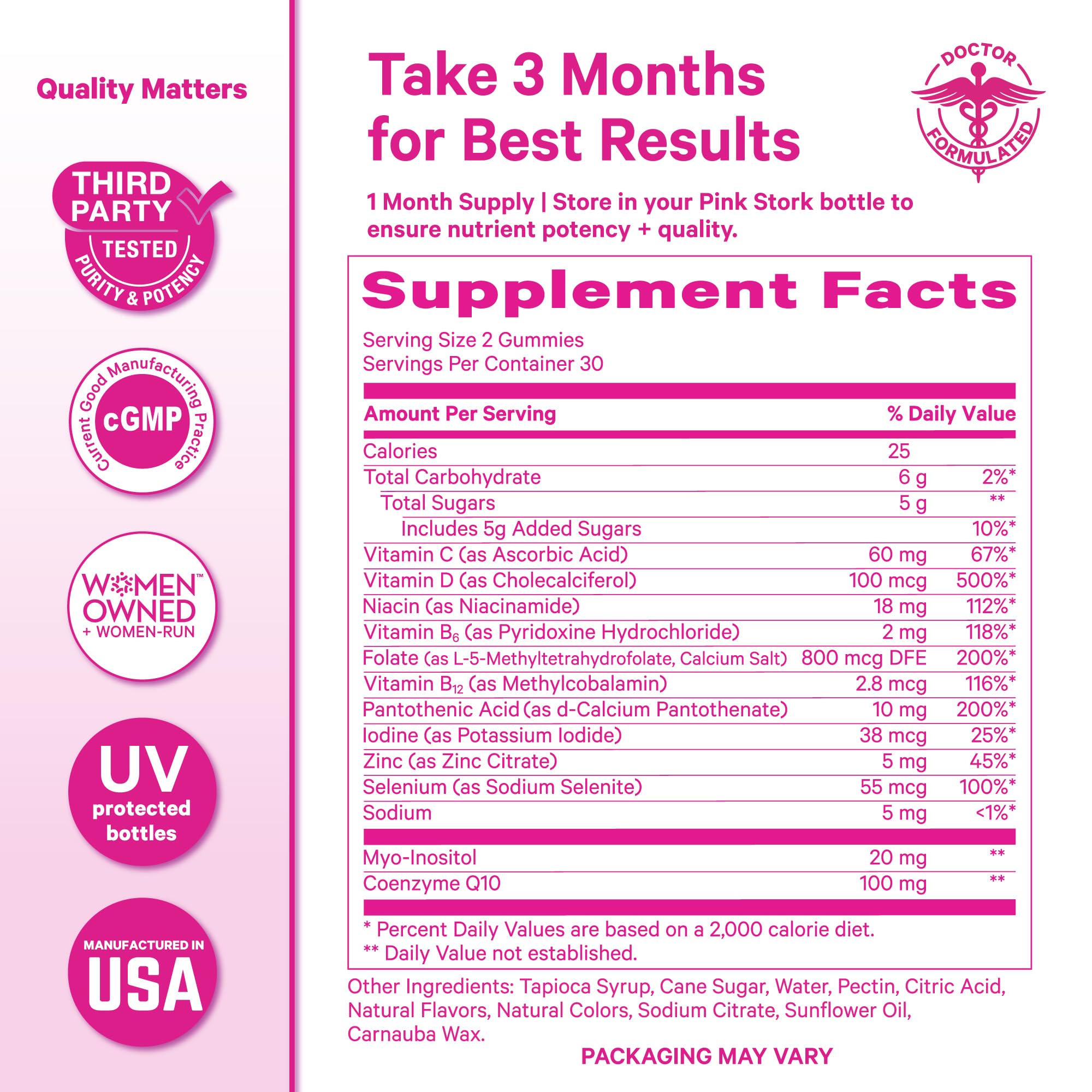 Pink Stork Premium Fertility Gummies Myo-Inositol content supports balance