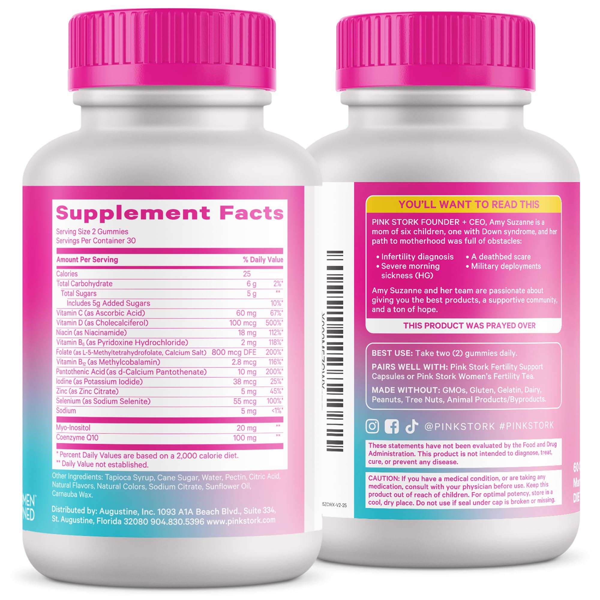 Pink Stork Premium Fertility Gummies packaging shows vitamin B for energy