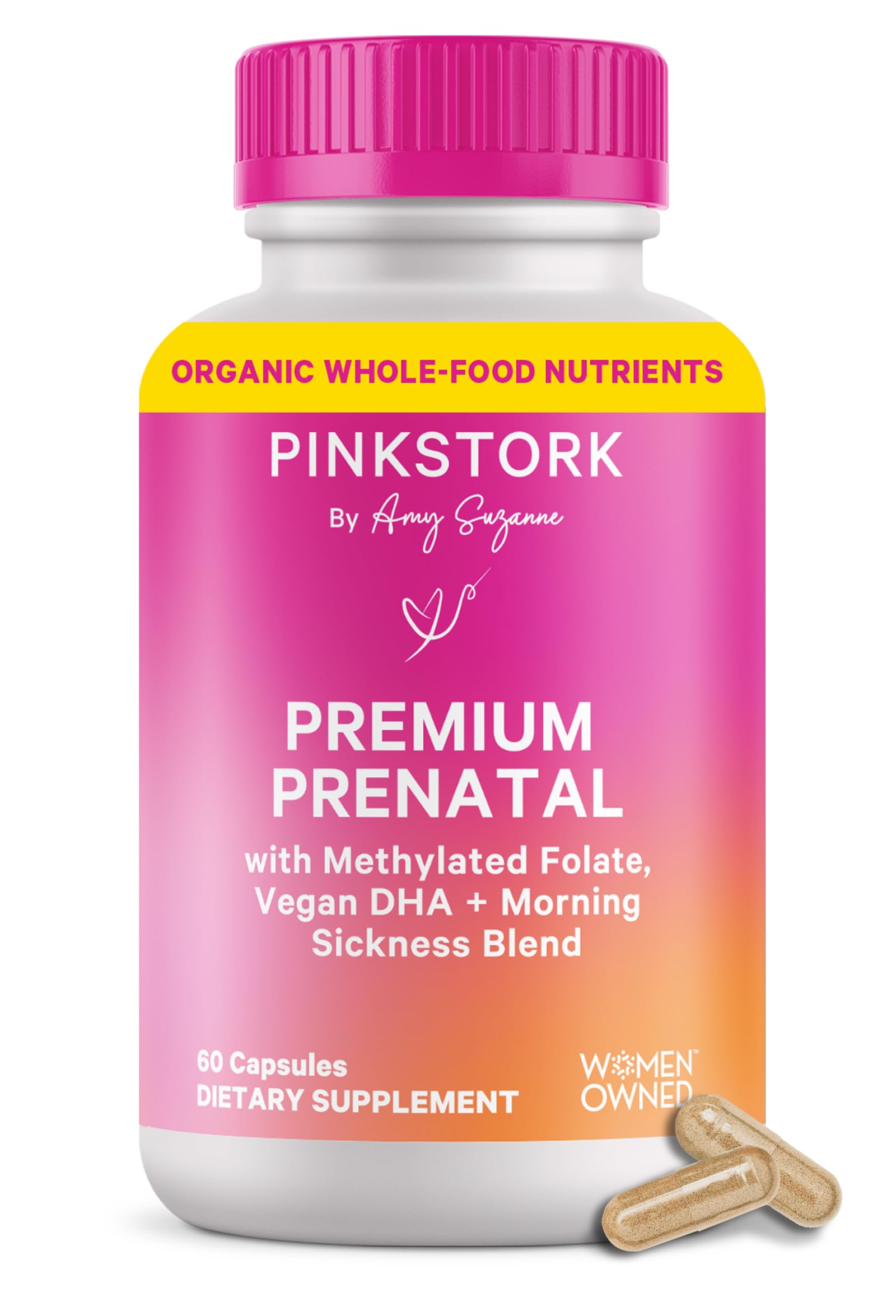Pink Stork Premium Prenatal bottle front, easy daily support for moms-to-be.