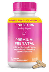 Pink Stork Premium Prenatal bottle front, easy daily support for moms-to-be.